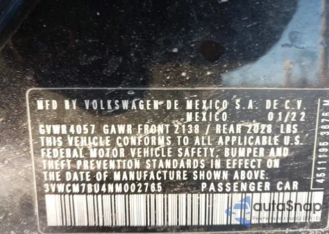 2022 Volkswagen Jetta 1.5T S из США, поврежденный, VIN 3VWCM7BU4NM002765